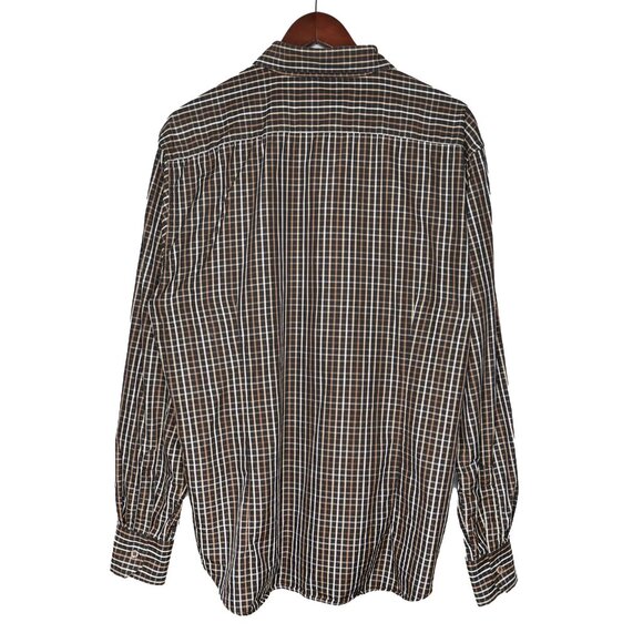 Ted Baker 100% Cotton Check Plaid Button Down Shirt Classic Office Brown Cream - Picture 3 of 8
